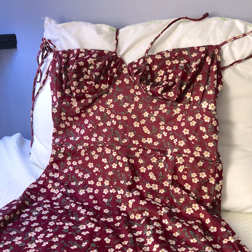 SHEIN Wine Red Ditzy Flower Dress